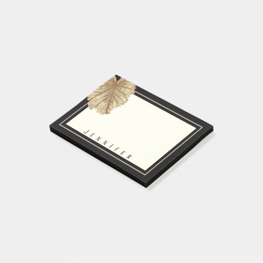 Elegant Black en Gold Leaf Persoonlijke naam Post-it® Notes (Schuin)