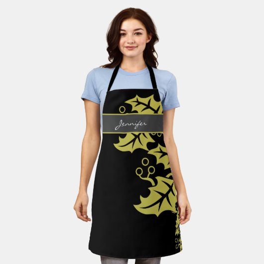 Elegant Black en Gold Leaves, speciaal gepersonali Schort (Gedragen)