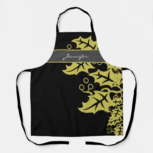 Elegant Black en Gold Leaves, speciaal gepersonali Schort (Voorkant)