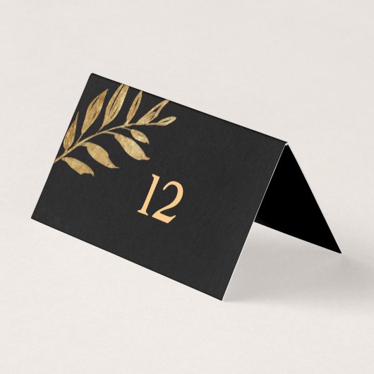 Elegant Black en Gold Leaves Table Card Kaart (Voorkant)
