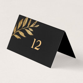 Elegant Black en Gold Leaves Table Card Kaart