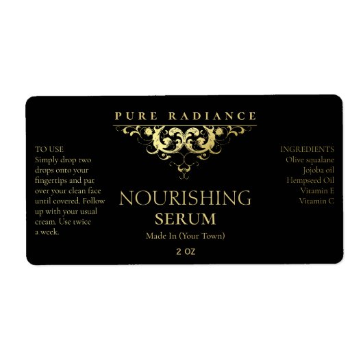 Elegant Black en Gold Logo Serum Labels (Voorkant)