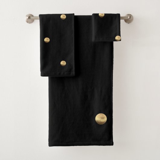 Elegant Black en Gold look Polka Dots Pattern Bad Handdoek (Insitu)