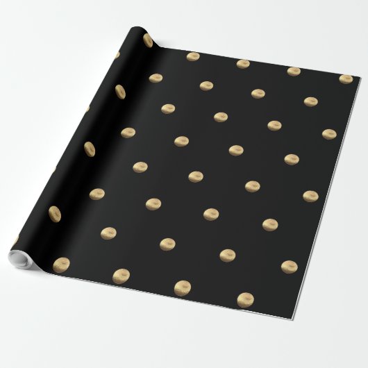 Elegant Black en Gold look Polka Dots Pattern Cadeaupapier (Uitgerold)