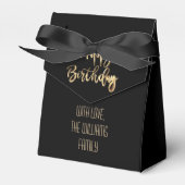 Elegant Black en Gold look Script Happy Birthday Bedankdoosjes (Voorkant Zijde)