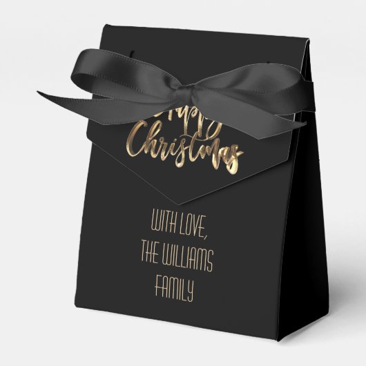 Elegant Black en Gold look Script Happy Kerstmis Bedankdoosjes (Voorkant Zijde)