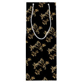 Elegant Black en Gold look Script Happy Nieuwjaar Wijn Cadeautas (Achterkant)