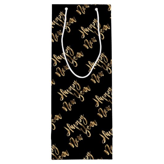 Elegant Black en Gold look Script Happy Nieuwjaar Wijn Cadeautas (Achterkant)