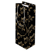 Elegant Black en Gold look Script Happy Nieuwjaar Wijn Cadeautas (Voorkant Gekanteld)