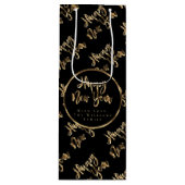 Elegant Black en Gold look Script Happy Nieuwjaar Wijn Cadeautas (Voorkant)