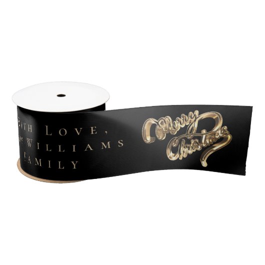 Elegant Black en Gold look Script, prettig kerstfe Satijnen Lint (Spoel)