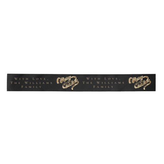 Elegant Black en Gold look Script, prettig kerstfe Satijnen Lint (Voorkant)