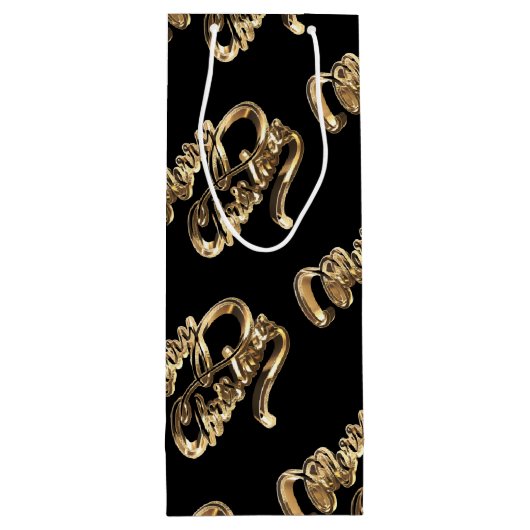 Elegant Black en Gold look Script, prettig kerstfe Wijn Cadeautas (Achterkant)