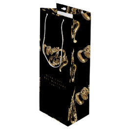 Elegant Black en Gold look Script, prettig kerstfe Wijn Cadeautas