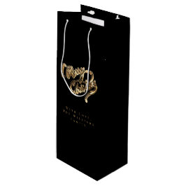 Elegant Black en Gold look Script, prettig kerstfe Wijn Cadeautas