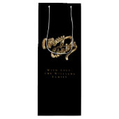 Elegant Black en Gold look Script, prettig kerstfe Wijn Cadeautas (Voorkant)