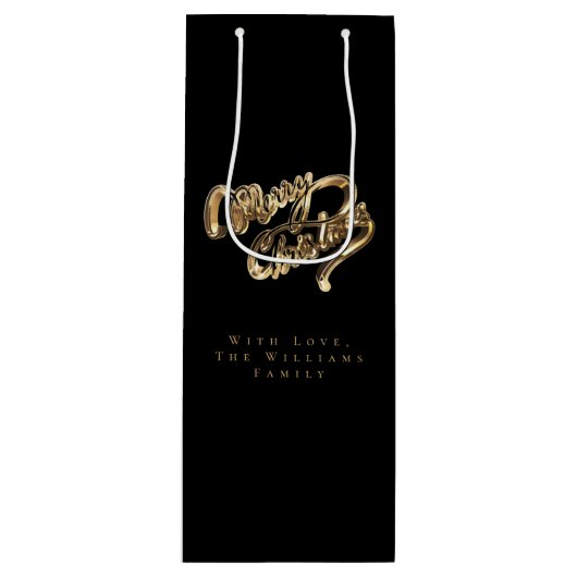 Elegant Black en Gold look Script, prettig kerstfe Wijn Cadeautas (Voorkant)