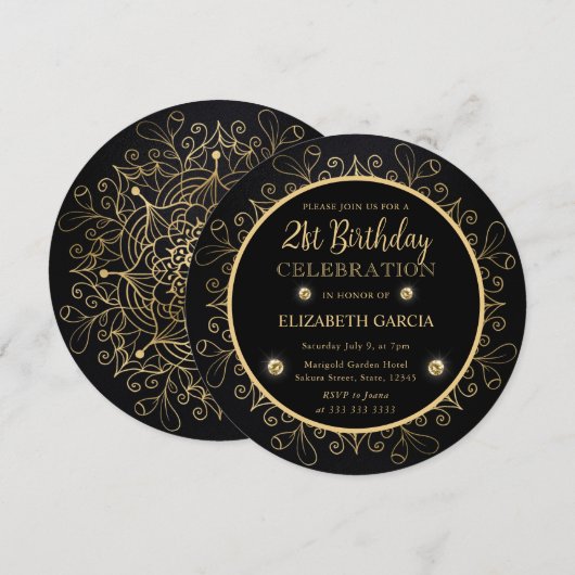Elegant Black en Gold Mandala 21ste verjaardag Kaart (Voorkant / Achterkant)