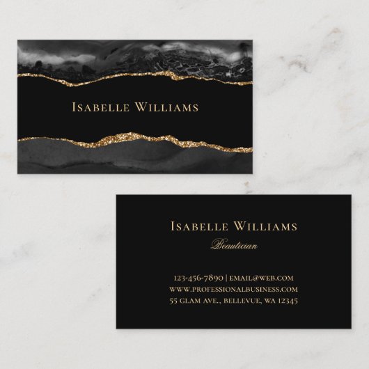Elegant Black en Gold Marble Agate Visitekaartje (Voorkant / Achterkant)