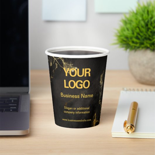 Elegant Black en Gold Marble Business Slogan Papieren Bekers (Insitu)