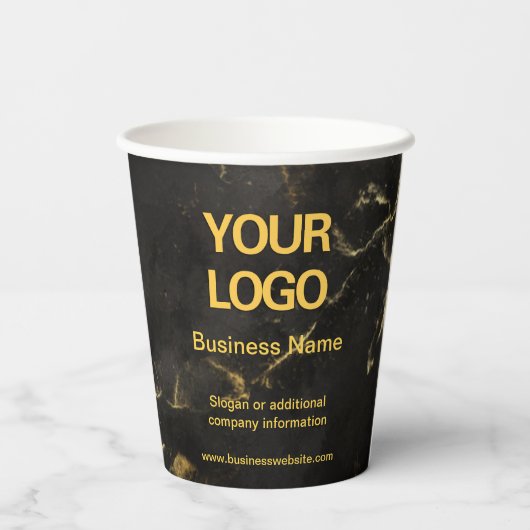 Elegant Black en Gold Marble Business Slogan Papieren Bekers (Achterkant)