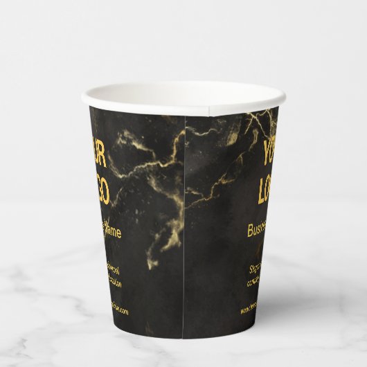 Elegant Black en Gold Marble Business Slogan Papieren Bekers (Rechts)