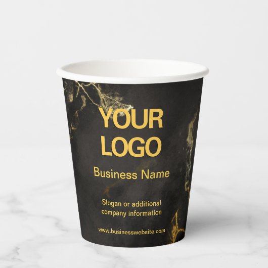 Elegant Black en Gold Marble Business Slogan Papieren Bekers (Voorkant)