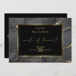 Elegant Black en Gold Marble Maid of Honor Kaart