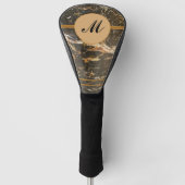 Elegant Black en Gold Marble Monogram Golfheadcover (Voorkant)