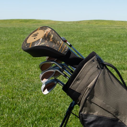 Elegant Black en Gold Marble Monogram Golfheadcover (Insitu)