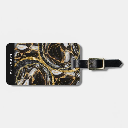 Elegant Black en Gold Marble Pattern Bagagelabel (Voorkant horizontaal)