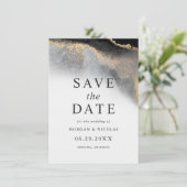 Elegant Black en Gold Marble Photo Save the Date (Staand voorkant)