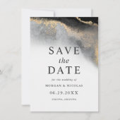 Elegant Black en Gold Marble Photo Save the Date (Voorkant)