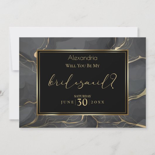 Elegant Black en Gold Marble zijn mijn Bridesmaid Kaart (Voorkant)