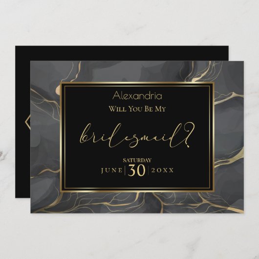 Elegant Black en Gold Marble zijn mijn Bridesmaid Kaart (Voorkant / Achterkant)