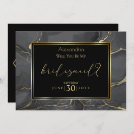 Elegant Black en Gold Marble zijn mijn Bridesmaid Kaart