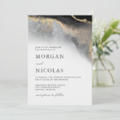 Elegant Black en Gold Marked Opulence Wedding Kaart (Staand voorkant)