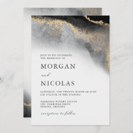 Elegant Black en Gold Marked Opulence Wedding Kaart