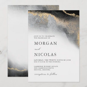 Elegant Black en Gold Marked Opulence Wedding Kaart