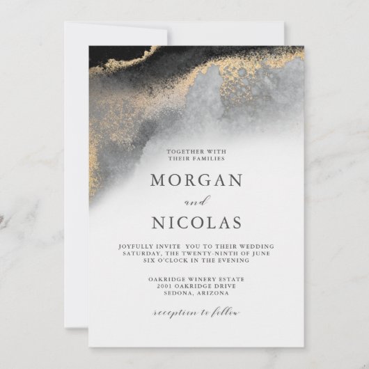 Elegant Black en Gold Marked Opulence Wedding Kaart (Voorkant)