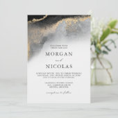 Elegant Black en Gold Marked Opulence Wedding Kaart (Staand voorkant)