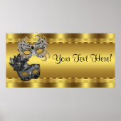 Elegant Black en Gold Masquerade Party Banner Poster (Voorkant)