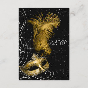 Elegant Black en Gold Masquerade Party RSVP