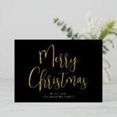Elegant Black en Gold Merry-kerstgoud Folie Feestdagenkaart (Staand Voorkant)