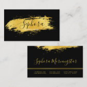 Elegant Black en Gold Metallic Folie Paint Stroke Visitekaartje (Voorkant / Achterkant)