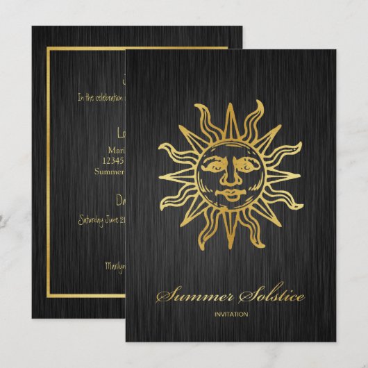 Elegant Black en Gold Metallic Summer Solstice Kaart (Voorkant / Achterkant)