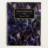 Elegant Black en Gold Midnight Crystal Galaxy Planner (Voorkant)