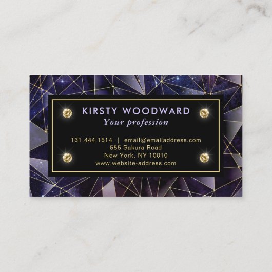 Elegant Black en Gold Midnight Crystal Galaxy Visitekaartje (Achterkant)