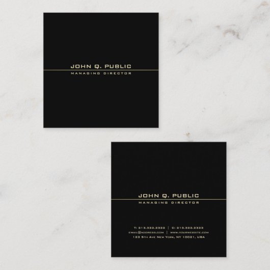 Elegant Black en Gold Modern charmant Sjabloon Vierkante Visitekaartje (Voorkant / Achterkant)
