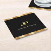 Elegant Black en Gold Modern Monogram Sjabloon Kartonnen Onderzetters (Schuin)